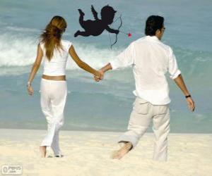 Puzle Pár v lásce chůze po pláži