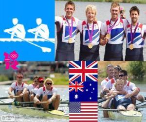 Puzle Pódium a coxless čtyři muži, Velká Británie, Austrálie a USA - London 2012 - veslování