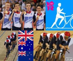 Puzle Pódium a sledovat výkon za cykloturistikou pánské 4000m týmy, Velká Británie, Austrálie a Nový Zéland - London 2012-