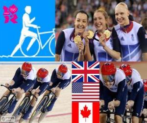 Puzle Pódium a sledovat výkon za cykloturistikou žen 4000m týmy, Velká Británie, Spojené státy a Kanada - London 2012-