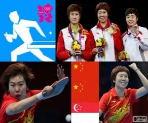 Puzle Pódium a stolní tenis žen singl, Li Xiaoxia, Ding Ning (Čína) a Feng Tianwei (Singapur) - London 2012 -