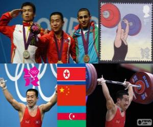 Puzle Pódium a vzpírání 56 kg muži, Om Yun-Chol (Severní Korea), Wu Jingbao (Čína) a Valentin Christov (Ázerbájdžán) - London 2012-