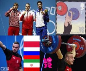 Puzle Pódium a vzpírání muži 85 kg, Adrian Frantsevich (Polsko), fitness Aujadov (Rusko) a Rostami (Írán) - London 2012 - Kianoush