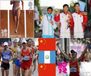 Puzle Pódium atletice mužů na 20 kilometrů pěšky, Ding Chen (Čína), Erick Barrondo (Guatemala) a Wang Zhen (Čína) - London 2012-