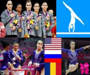 Puzle Pódium gymnastika eventing ženský tým, Spojené státy, Rusko a Rumunsko - London 2012-
