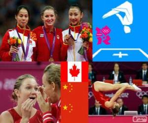Puzle Pódium gymnastika v ženských trampolína, Rosannagh Maclennan (Kanada), Huang Shanshan a on Wenna (Čína) - London 2012-