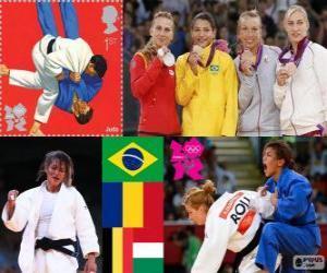 Puzle Pódium Judo žen - 48 kg, Sarah Menezes (Brazílie), Alina Dumitru (Rumunsko), škrábání Van Charline (Belgie) a Eva Csernoviczki (Maďarsko) - London 2012 -