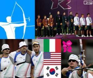 Puzle Pódium mužů Lukostřelba týmy, Itálie, Spojené státy a Jižní Korea na jihu - London 2012-