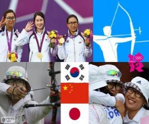 Puzle Pódium žen Lukostřelba tým, Korea na jihu, Číně a Japonsku - London 2012 -