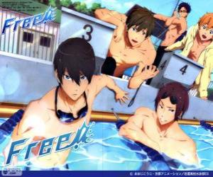 Puzle Pět protagonisté Free! Rin, Haruka, Nagisa, Rei a Makoto