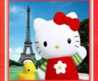 Hello Kitty s birdie a Eiffelova věž v pozadí