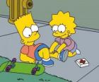 Lisa Simpsons vytvrzování jeho bratr Brat po pádu na skateboarding