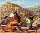 Noe postavil svou truhlu zachránit z univerzální povodňové vyvoleným