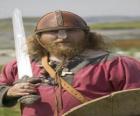 Viking vyzbrojen mečem a štítem