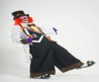 Klaun s plnou klaunský kostým, klobouk, paruka, rukavice, kravaty, kalhoty velké a velké boty