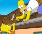 Bart je visel ze střechy, když pomáhal jeho otec Homer opravy