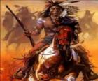 Indický bojovník na koni napříč
