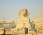 Velká sfinga v Gíze, monumentální sochy vytesané do vápence v Gíze Plateau, Egypt