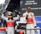 Lewis Hamilton slaví vítězství ve Spa-Francorchamps, Belgie Grand Prix 2010