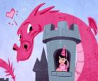 Princezna ve svém zámku sledoval veliký drak