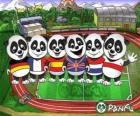 Několik Panfu panda T-shirts některých národních týmů