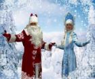 Snegurochka nebo Sněhurka a Mrazík nebo Děda Mráz, ruština tradiční vánoční postavy