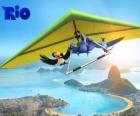 Blu papoušek, tukan Rafael Jewel a viset glider létání nad městem Rio de Janeiro