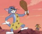 Tom oblečený jako barbar s klubem rozdrtit Jerry