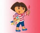 Dora zvědavé dítě se štětcem a paletou barev