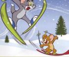 Tom a Jerry ve sněhu s lyžemi