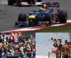 Mark Webber slaví své wictory v britské Grand Prix 2012