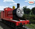 James, nádherné lokomotivy číslo 5 v červené barvě