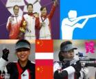 Pódium, střelba, vzduchová puška 10 m žen, Yi Siling (Čína), snadné Bogacka (Polsko) a ju Dan (Čína)