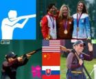 Pódium žen holuby, Kim Rhode (Spojené státy), Ning Wej (Čína) a Danka Bartekova (Slovensko) - London 2012-