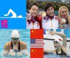 Pódium a plavání 400 m jednotlivých žen dohromady, Shiwen Ye (Čína), Elizabeth Beisel (Spojené státy) a Li Xuanxu (Čína) - London 2012