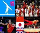 Tým celkového pódium, Čína, Japonsko a Velká Británie - Londýn 2012 - gymnastice mužů