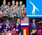 Pódium gymnastika eventing ženský tým, Spojené státy, Rusko a Rumunsko - London 2012-