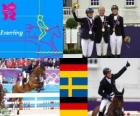 Pódium jezdeckých jednotlivých událostí, Michael Jung (Německo), Sara Algotsson Ostholt (Švédsko) a Sandra Auffahrt (Německo) - London 2012-