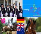 Pódium jezdeckých eventing tým, Německo, Velká Británie a Nový Zéland - London 2012-