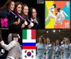 Ženy fólie tým oplocení pódium, Itálie, Rusko a jižní a Korea - London 2012-