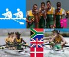 Pódium a lehké coxless čtyři muži, Jižní Afrika, Velká Británie a Dánsko - London 2012 - veslování