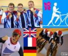 Pódium a cyklistické trati mužů team sprint, Velká Británie, Francie a Německo - London 2012-