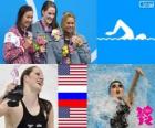 Ženy plavání 200 m odpočinuli pódium, Missy Franklin (Spojené státy), Anastasia Zueva (Rusko) a Elizabeth Beisel (Spojené státy) - London 2012-