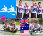 Pódium a coxless čtyři muži, Velká Británie, Austrálie a USA - London 2012 - veslování