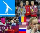 Dámské klenba umělecké gymnastice pódium, Sandra Izbaşa (Rumunsko), Kašpar McKayla (Spojené státy) a Maria Paseka (Rusko), Londýn 2012