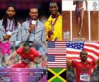 Pódium atletika muži 110 metrů překážek, Aries Merritt, Jason Richardson (Spojené státy) a Hansle Parchment (Jamajka), Londýn 2012
