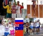 Muži 50 kilometrů chůze pódium, Sergej Kirdyapkin (Rusko), Jared Tallent (Austrálie) a Si Tianfeng (Čína), Londýn 2012