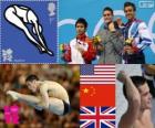 Muži 10 m platforma potápění pódium, David Boudia (Spojené státy), Qiu Bo (Čína) a Thomas Daley (Velká Británie), Londýn 2012