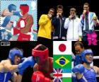 Pódium box váha - 75 kg muži's, Ryota Murata (Japonsko), Dodge Falcão (Brazílie), Anthony Ogogo (Velká Británie) a Abbos Atoyev (Uzbekistán), Londýn 2012
