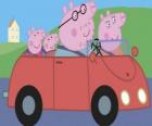 Peppa Prase s rodinou v autě: Tati prase, prase a maminka George prase, svého mladšího bratra